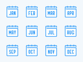 Сalendar months vector line icons. Date, Schedule and Timetable outline icon set. Short names of months from January to December.