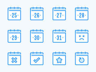 Calendar dates vector line icons. Calendar, Schedule and Timetable outline icon set. Days from 25 to 31.