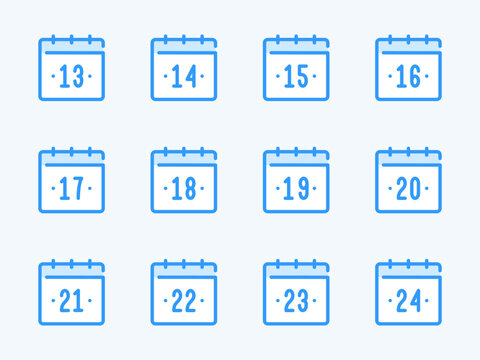 Calendar dates vector line icons. Calendar, Schedule and Timetable outline icon set. Days from 13 to 24.