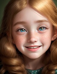 portrait of a little girl with freckles on her face