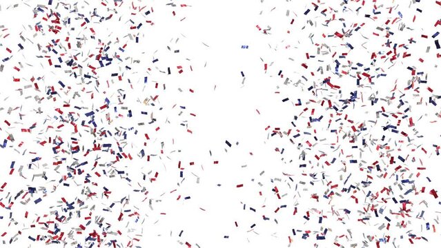 confettis bleu, blanc et rouge sur les c&ocirc;t&eacute;s - canal alpha s&eacute;par&eacute; - 4k