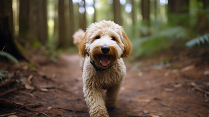 Smiling Goldendoodle Approaching, Generative AI