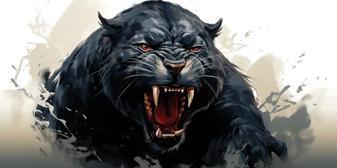 Tuinposter Illustration of a roaring black panther isolated on a white background. © Настя Шевчук