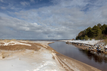 Sand Dunes of Oostende in the snow, North Sea coast