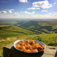 Yorkshire puddings seen in the famous country landscape
