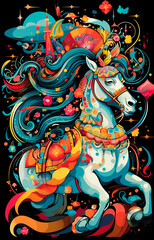 Fantasy knight on horse from wonderland stories for kids book, Illustrated Cartoon, comics, 