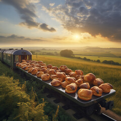 Yorkshire puddings seen in the famous country landscape - obrazy, fototapety, plakaty
