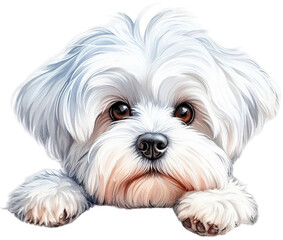 Naklejka na ściany i meble Maltese Dog Peeking Illustration, Charming Dog Art 