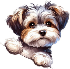 Majestic Morkie: Enchanting Watercolor Morkie Dog Peeking Illustration, Irresistible Dog Art with a Fusion of Maltese and Yorkshire Terrier Charms