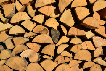 Firewood background with dry chopped fire wood