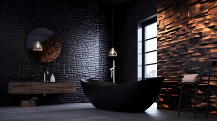 Design black bathroom with zellige wall ceramic tile illustration picture AI generated art