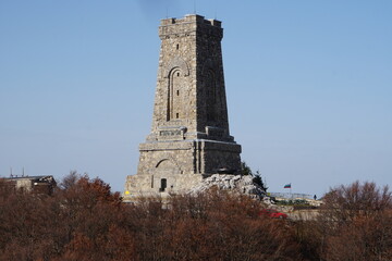 National freedom monument Shipka in Bulgaria against a blue sky