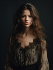 Fototapeta premium woman, dark background, dress, vintage