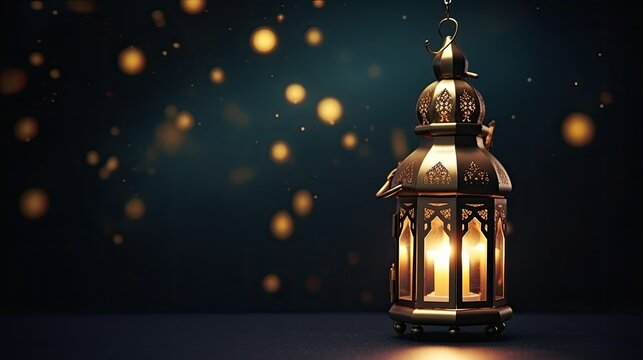 islamic golden lantern on dark background, eid mubarak, Eid al Adha