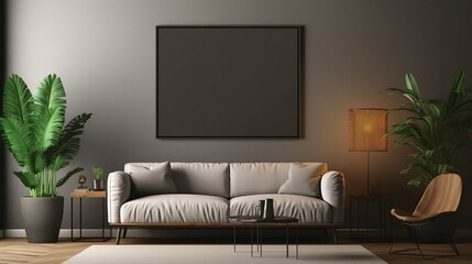 a television and frame on a wall in a living room, Set of black portrait picture frame mockups 