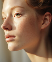 Portrait of beautiful natural woman with freckles