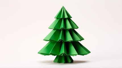 Hand-Made Origami Christmas Tree Decoration. Isolated Paper Fir Tree for Festive Decor.