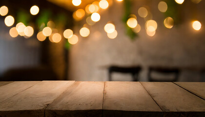 Empty wood table top with background of restaurant