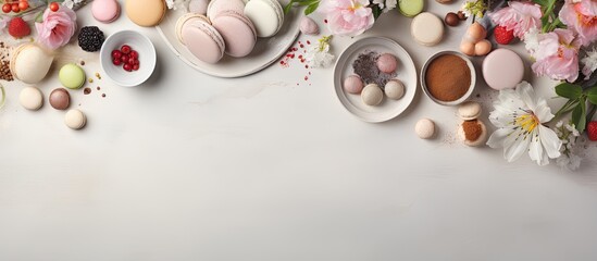 The white interior wall is beautifully adorned with a flower design and a cute mockup of a food and nature themed Easter celebration bringing the essence of spring into the background