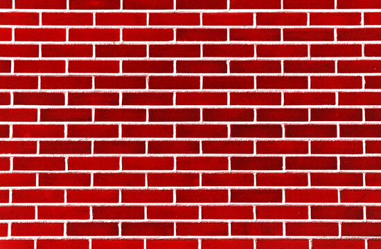 Fototapeta Red brick wall background. Home facade background. Even rectangle blocks pattern. Street design texture. Bright white fugue.