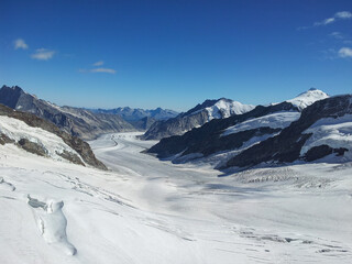 Fototapeta na wymiar Spectacular landscape of mountains, ice and snow from Jungfraujoch - Top of Europe, Switzerland