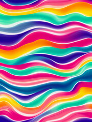 Motley pied stripes, waves, lines, curls and bumps. Abstract beautiful background. Soft voluminous wavy lines of different color. Ripple movement fluctuation. Colorful background. Generated by AI.
