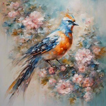 beautiful romantic bird painting, impressionism, intricate art, detailed, high resolution