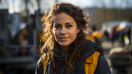 Fototapeta premium Portrait of mixed race female engineer on building site, smile