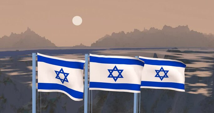 Israel flag with Earth and Mars