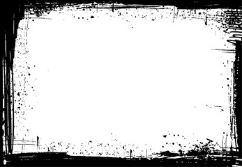 Dirty grunge frame, border texture template. Overlay dirty effect, dust or wear. Paint brush drawing borders, damaged neoteric vector background