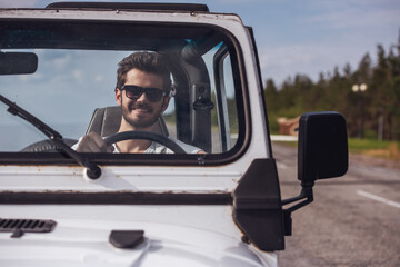 Man driving a car