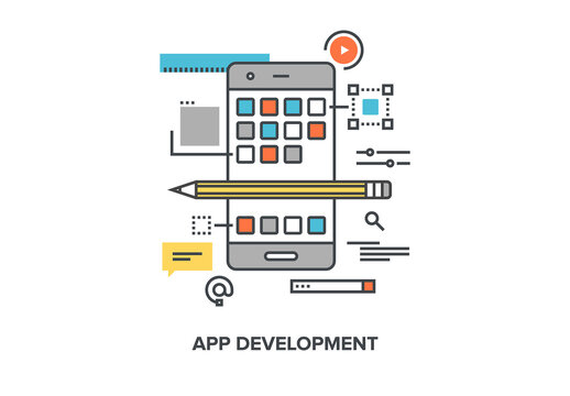 Vector illustration of app development flat line design concept.