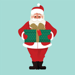 Cute Standing Santa Claus with gift box. Vector illustration in cartoon flat style