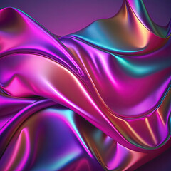 Neon colorful abstract shiny plastic silk or satin wavy background. 