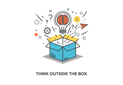 Vector illustration of think outside the box flat line design concept.