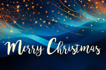 merry christmas caligraphic abstract greeting card with blue background. AI generated