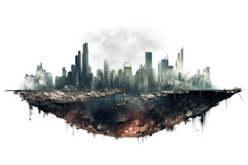 skyscraper in ruins, apocalypse, isolated on transparent backgrounds, png file