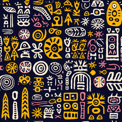 a hand drawn colorful pattern with differen designs