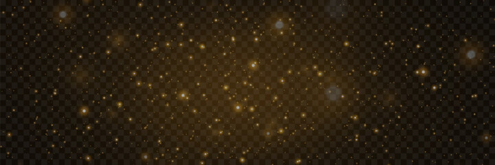 Yellow dust. Beautiful light flashes. Dust particles fly in space. Bokeh effect. On a transparent background.