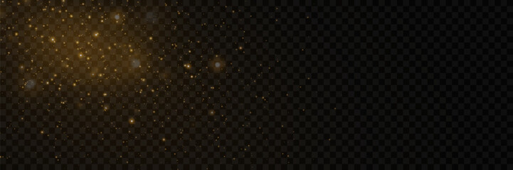 Yellow dust. Beautiful light flashes. Dust particles fly in space. Bokeh effect. On a transparent background.