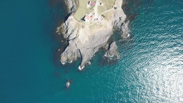 Inceburun Lighthouse in Sinop. Turkey. Inceburun is the northernmost point of the Turkey. Aerial shooting with drone.