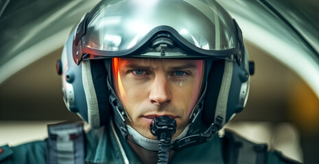 Fighter pilot cockpit view. Fighter Pilot in flight wearing flying helmet