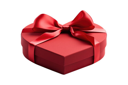 Red heart-shaped gift box wrapped with a bow against transparent background. AI generative.