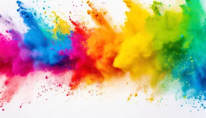 Foto op Canvas Colorful rainbow holi paint color powder explosion isolated on white background © CreativeStock