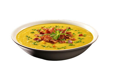 Bacon Infused Split Pea Soup on isolated background