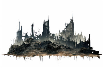 ruin, skyscraper destroyed, apocalypse, isolated on transparent backgrounds, png file - obrazy, fototapety, plakaty