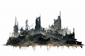 Foto op Plexiglas ruin, skyscraper destroyed, apocalypse, isolated on transparent backgrounds, png file © Olha Vietrova
