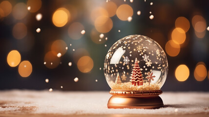 Fototapeta na wymiar A closeup shot of a beautiful snow globe on the background of bokeh lights