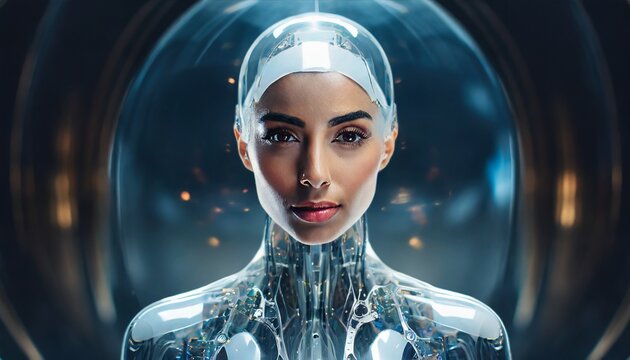 Bionic cool AI Woman body sculpture background