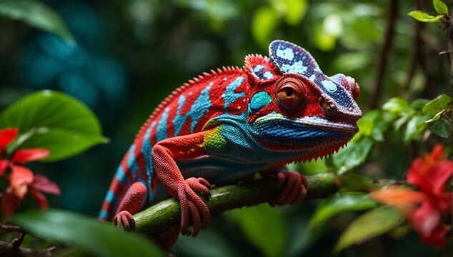 An image of a colorful and exotic chameleon blending into its environment - AI Generative